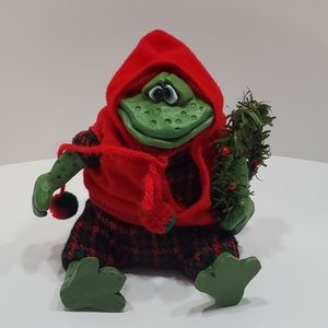 Christmas Country Folks Frog Shelf Sitter